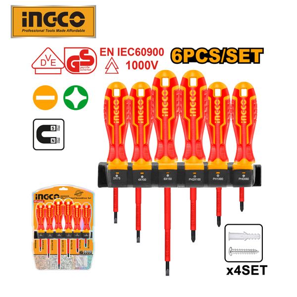 Bộ 6 tua vít cách điện Ingco HKISD0608