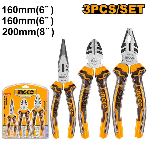 Bộ 3 kìm răng, cắt và nhọn Ingco HKPS08318