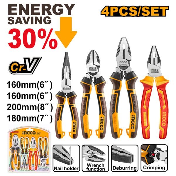 Bộ 4 kìm trợ lực và cách điện cao cấp 6, 7, 8 inch Ingco HKPS28458