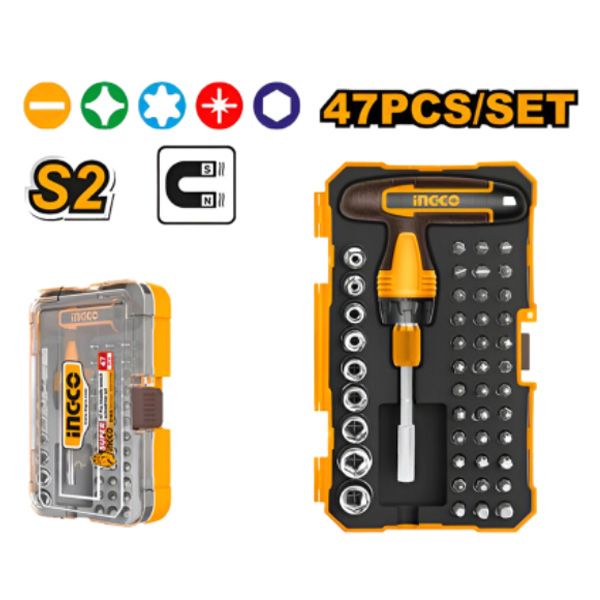 Bộ tua vít tay cầm chữ T 47 chi tiết Ingco HKSDB0478
