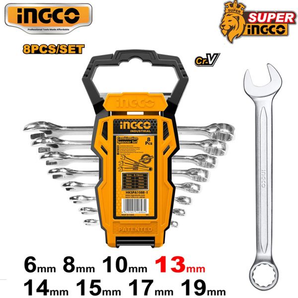 Bộ cờ lê vòng miệng 8 chi tiết 6-19mm Ingco HKSPA1088-I