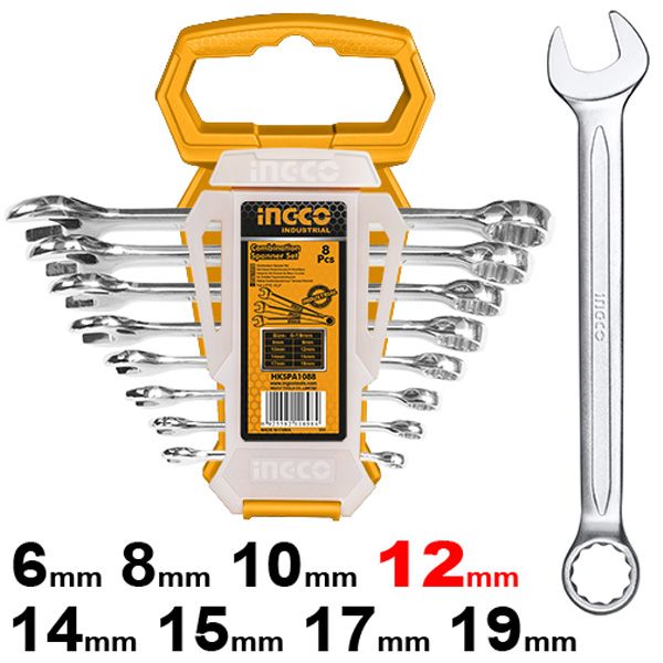 Bộ cờ lê vòng miệng 8 chi tiết 6-19mm Ingco HKSPA1088