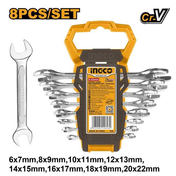 Bộ cờ lê 2 đầu miệng 8 chi tiết 6-22mm Ingco HKSPA2088