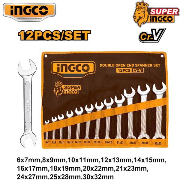 Bộ cờ lê 2 đầu miệng 12 chi tiết 6-32 Ingco HKSPA2142