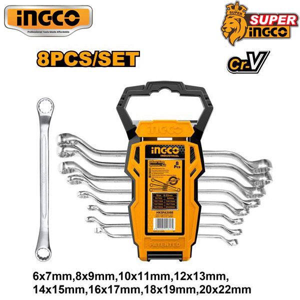 Bộ cờ lê 2 đầu vòng 8 chi tiết 6-22mm Ingco HKSPA3088