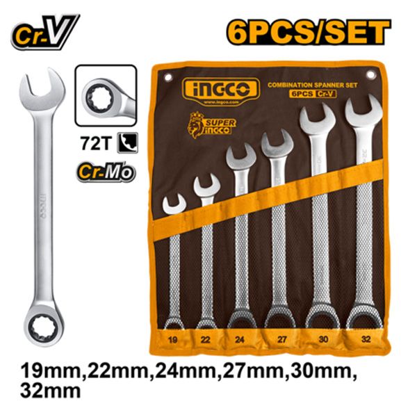 Bộ cờ lê miệng vòng tự động 6 chi tiết 19-32mm Ingco HKSPAR1061