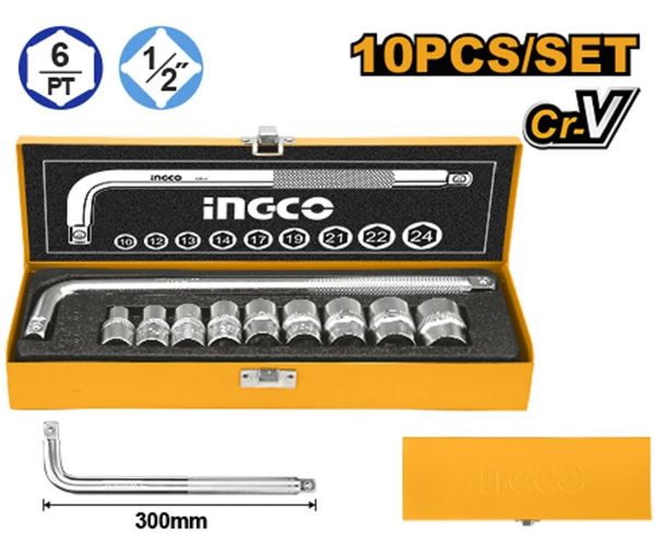 Bộ đầu tuýp và cần lục giác 1/2 Inch 10 chi tiết Ingco HKTS12101