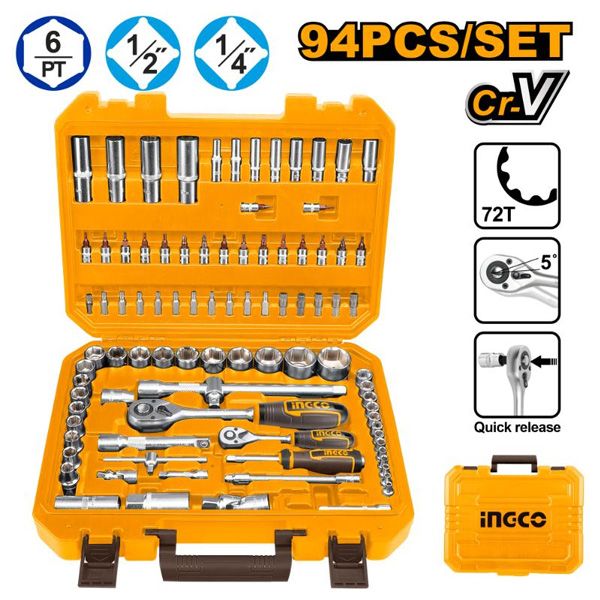 Bộ 94 đầu tuýp 1/4 và 1/2 inch Ingco HKTS42941
