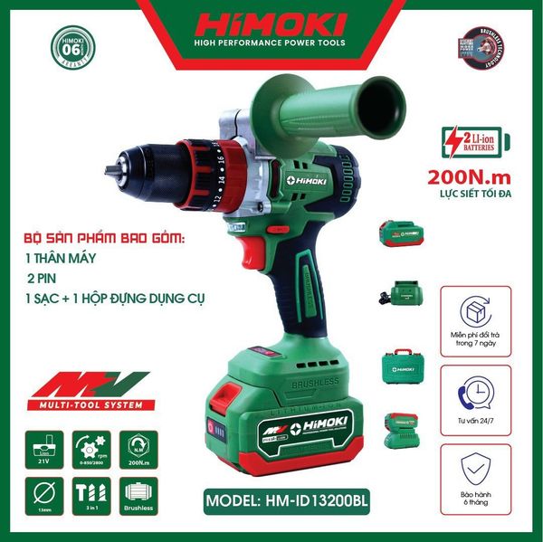 Máy khoan búa dùng pin 13mm HIMOKI HM-ID13200BL