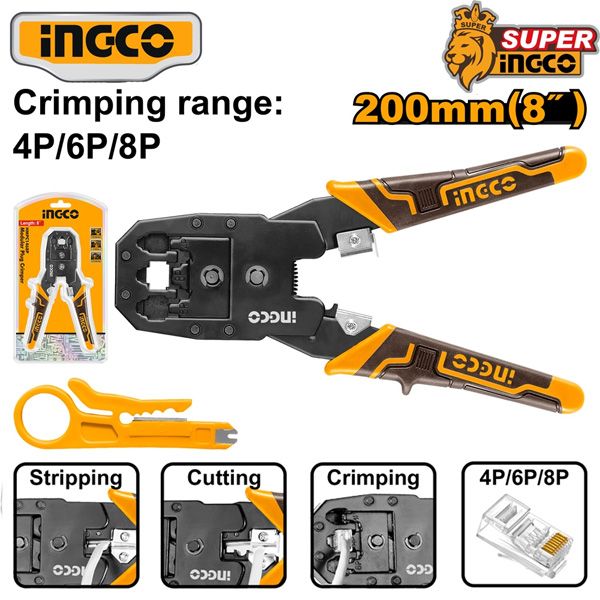 Kìm bấm cos dây điện 8 inch/200mm Ingco HMPC1468P
