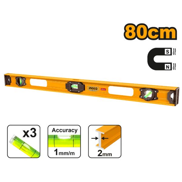 Thước thủy 80cm có từ tính Ingco HSL28080