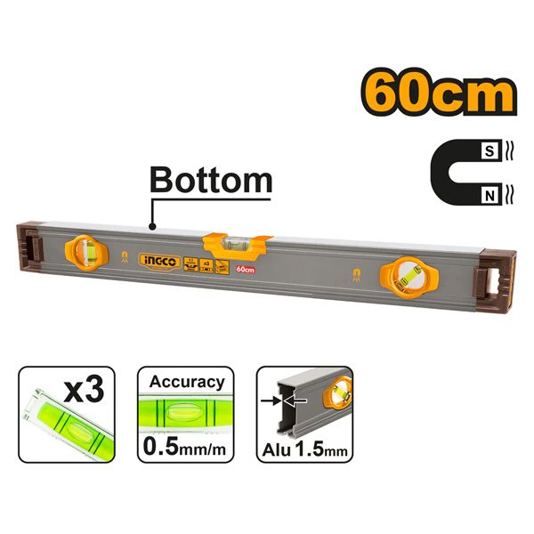 Thước thủy 60cm có từ tính Ingco HSL38060M