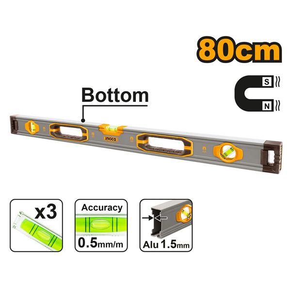 Thước thủy 80cm có từ tính Ingco HSL38080M