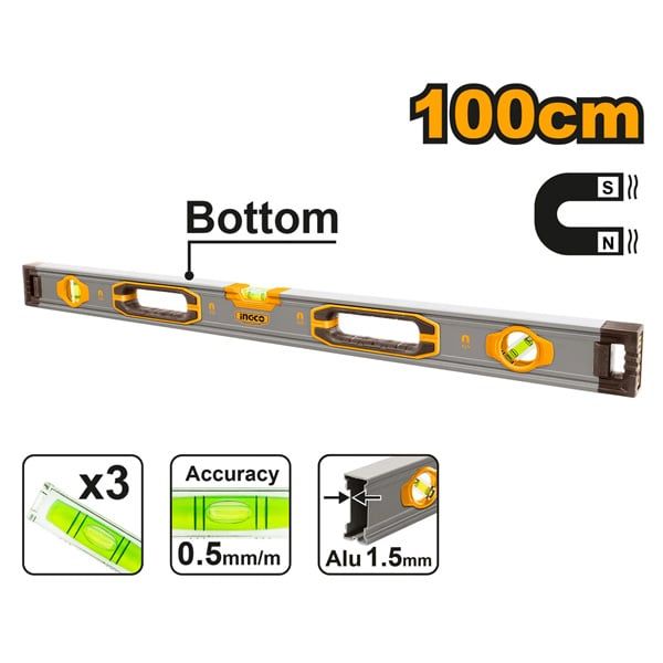 Thước thủy 100cm có từ tính Ingco HSL38100M