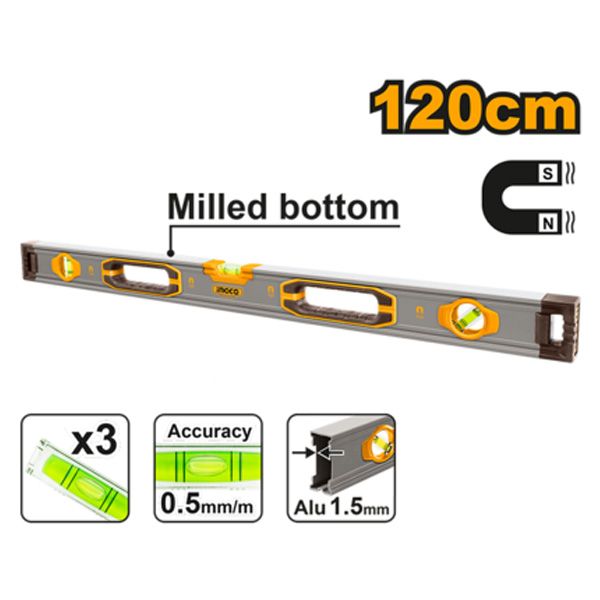 Thước thủy 120cm có từ tính Ingco HSL38120M