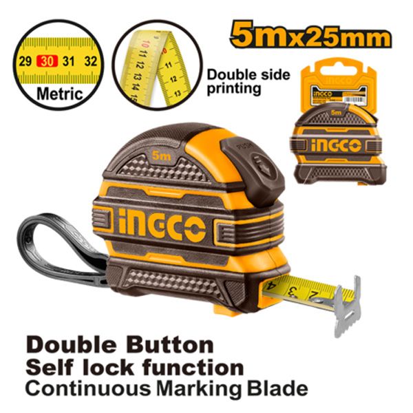 Thước kéo thép nền vàng 5mx25mm Ingco HSMT08525