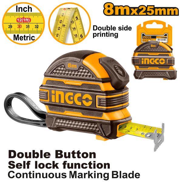 Thước kéo thép nền vàng 8mx25mm Ingco HSMT08825