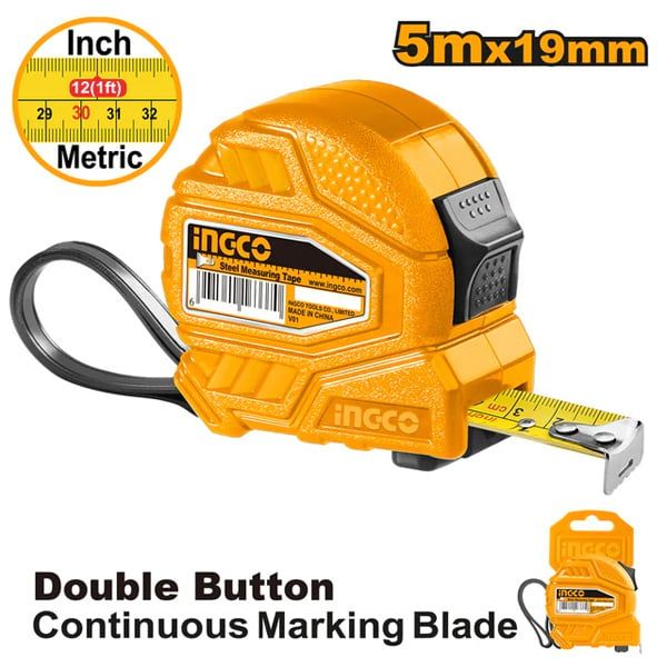 Thước kéo thép nền vàng 5mx19mm Ingco HSMT26519