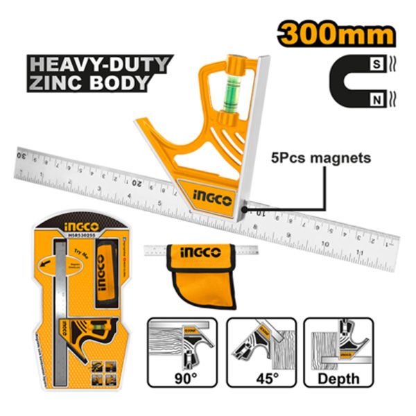 Thước thủy ke góc vuông 300mm Ingco HSR530255