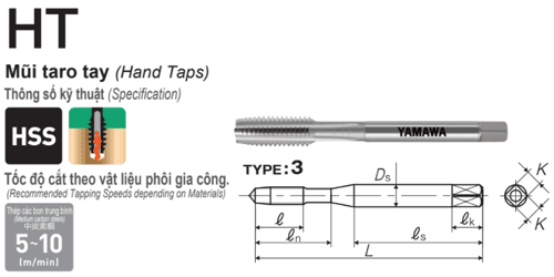  Mũi Taro tay 1 cây Yamawa TNMR5.0K1 (M5x0.8) 