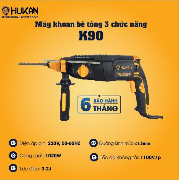 Máy khoan bê tông 3 chức năng HUKAN K90
