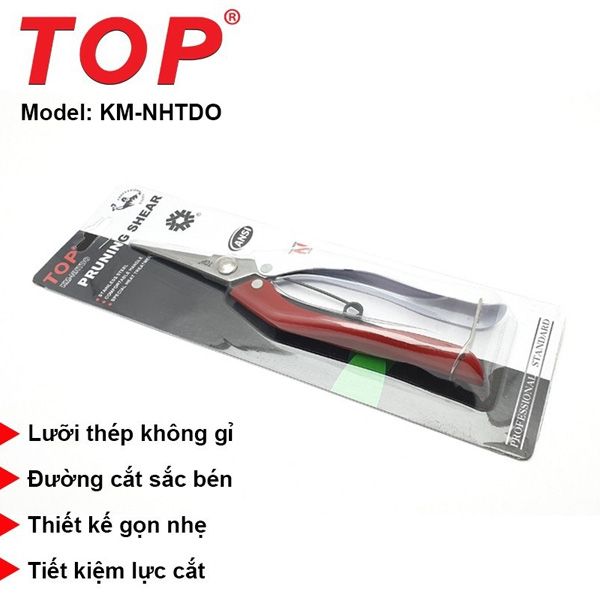 Kéo cắt cành nhọn dài 8 Inch cán trắng đỏ TOP KM-NHTDO
