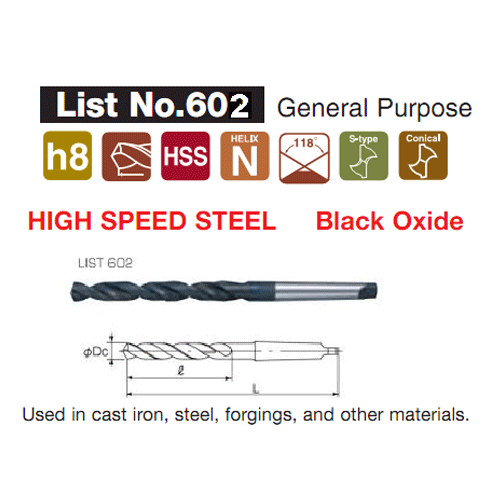 Mũi khoan chuôi côn HSS Nachi D28x295mm L602 028