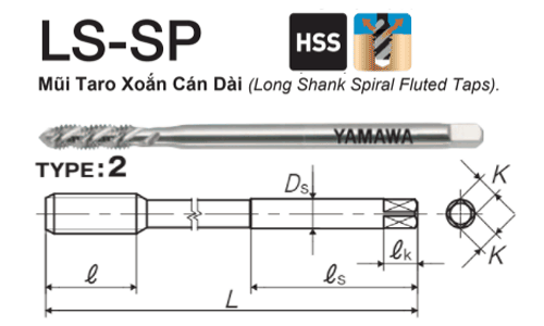  Mũi Taro xoắn cán dài Yamawa SPQ010OL12 (M10x1.5) 