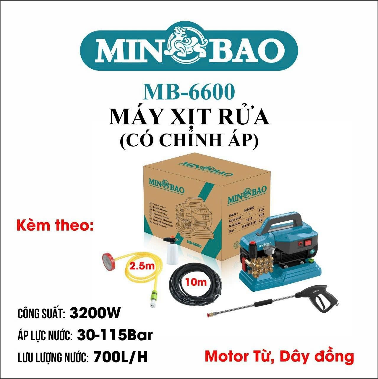  Máy xịt rửa xe có chỉnh áp 3200W MINBAO MB-6600 