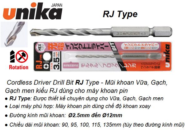 Mũi khoan tường gạch chuôi lục giác Unika RJ10.0x135
