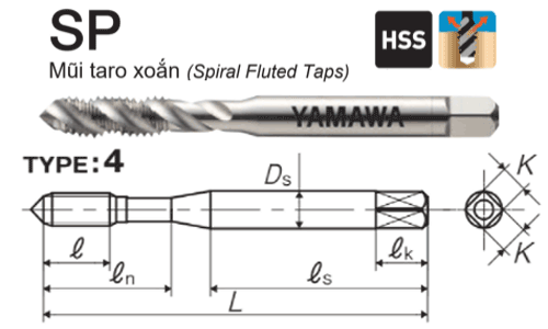 Mũi Taro xoắn trắng Yamawa SPP5.0G (M5x0.5)