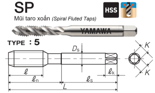 Mũi Taro xoắn trắng Yamawa SPQ7.0M (M7x1)