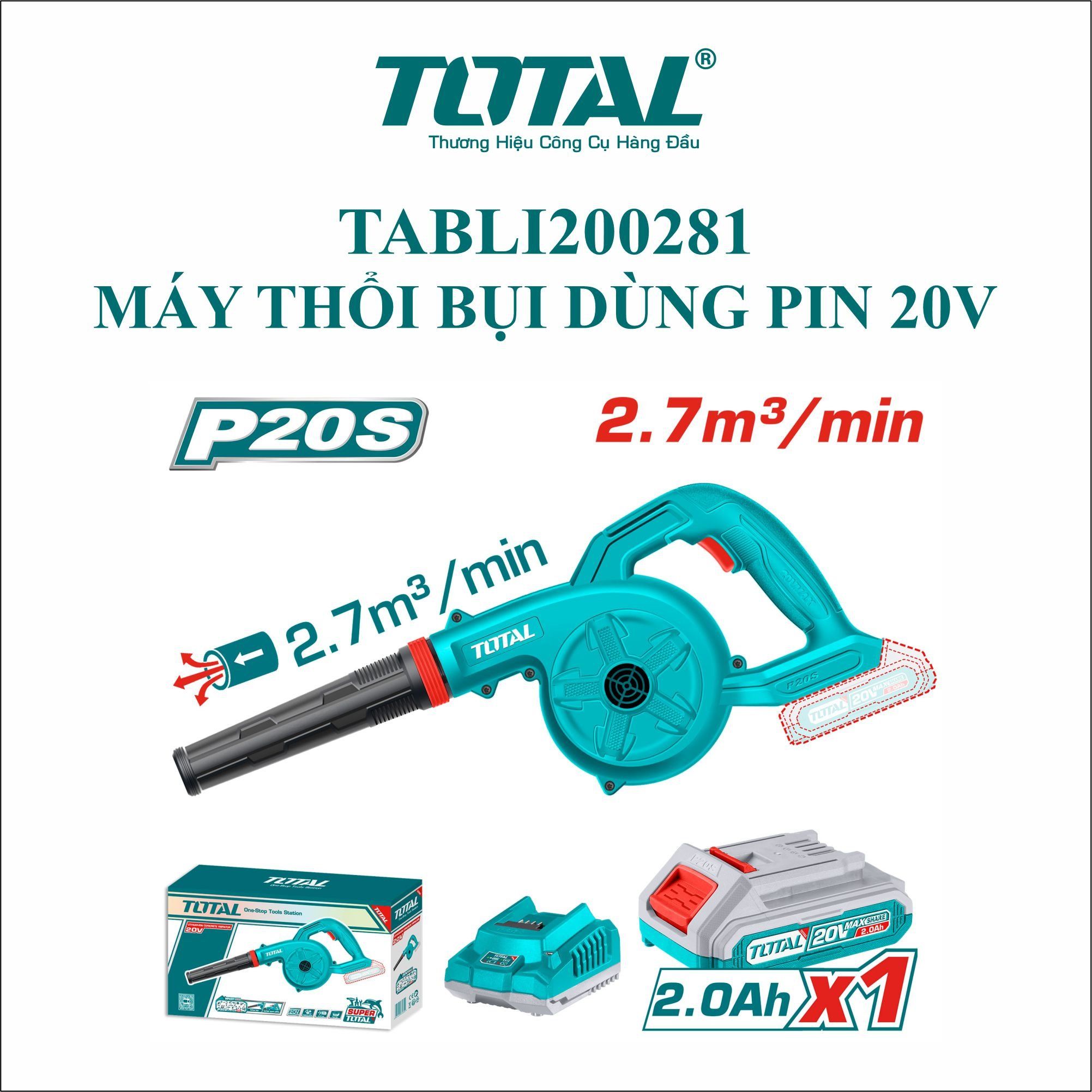 Máy thổi bụi dùng pin 20V Total TABLI200281