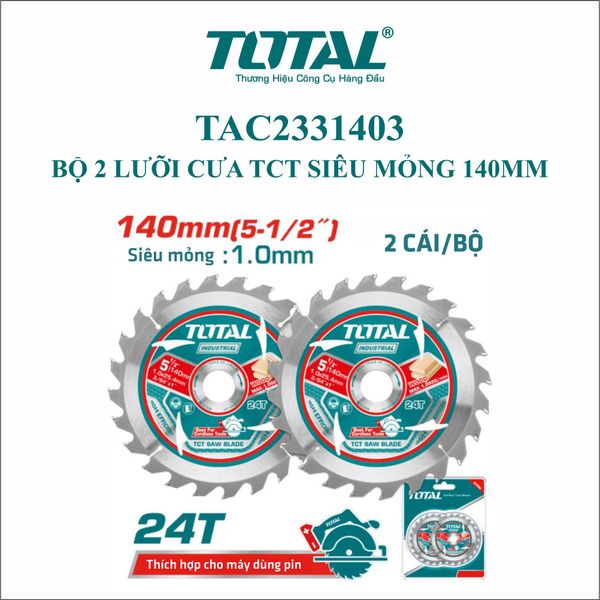 Bộ 2 lưỡi cưa TCT siêu mỏng 140mm Total TAC2331403
