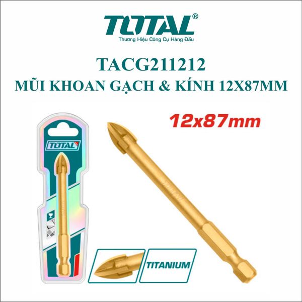 Mũi khoan chữ thập cho gạch và kính 12x87mm Total TACG211212