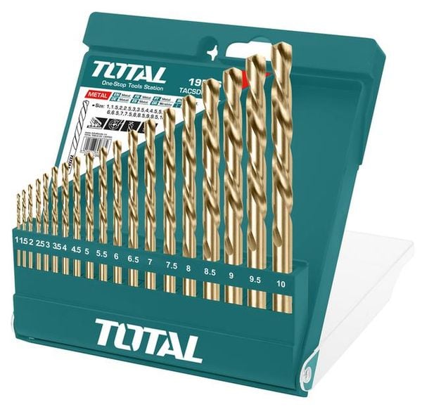 Bộ mũi khoan kim loại HSS 19 mũi từ 1-10mm Total TACSD0195