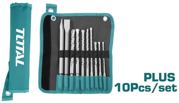 Bộ 10 mũi khoan bê tông và mũi đục đầu gài Total TACSD19101