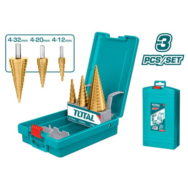 Bộ mũi khoan chóp nón (bậc thang) 3 mũi 4-32mm Total TACSD2031