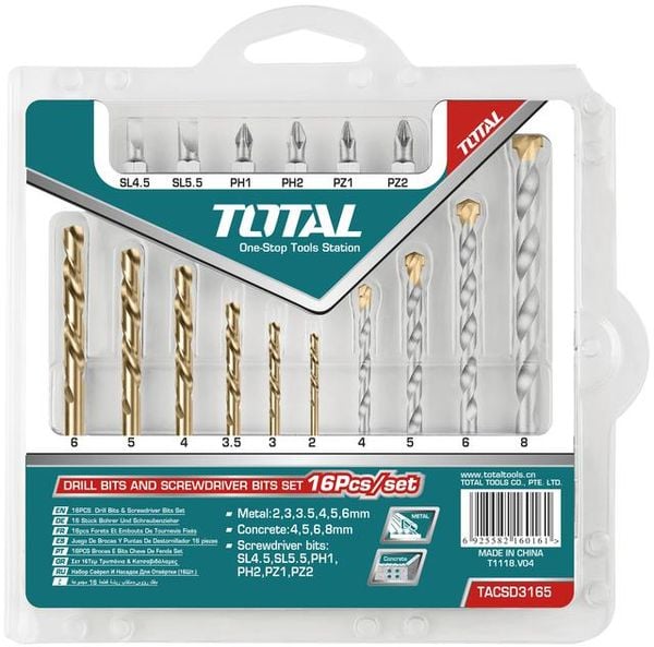 Bộ mũi khoan đa năng và bắt vít 16 món Total TACSD3165