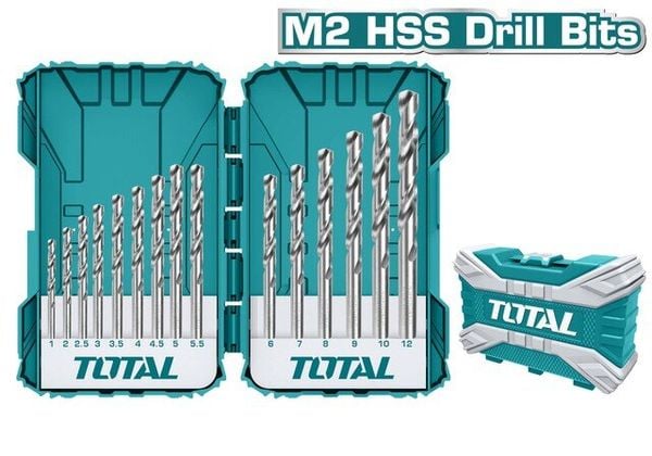 Bộ mũi khoan kim loại M2 HSS 15 mũi từ 1-12mm Total TACSDL51502