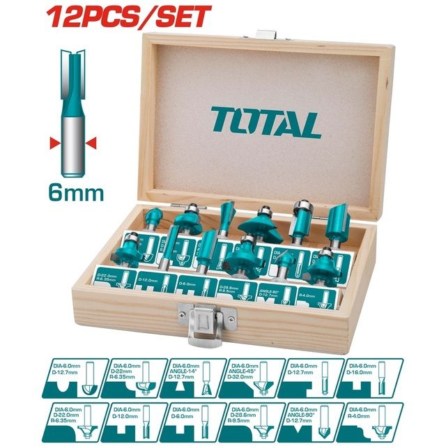  Bộ mũi phay gỗ 6mm 12 mũi Total TACSR0121 