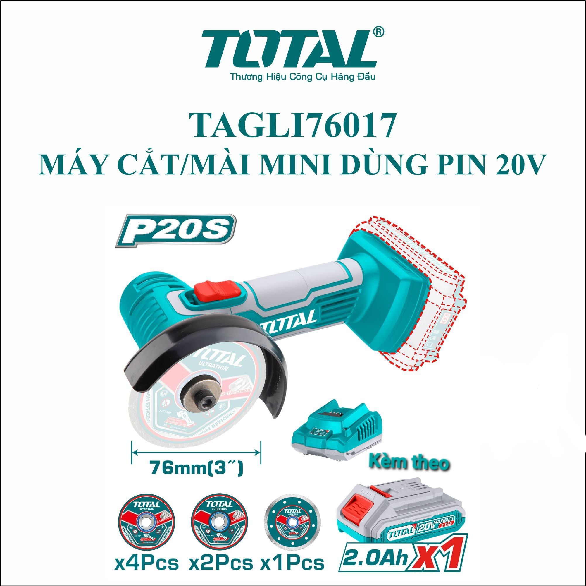 Máy cắt và mài mini dùng pin 20V Total TAGLI76017 