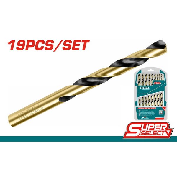 Bộ mũi khoan kim loại HSS 19 mũi từ 1-10mm Total TAKSDB9195