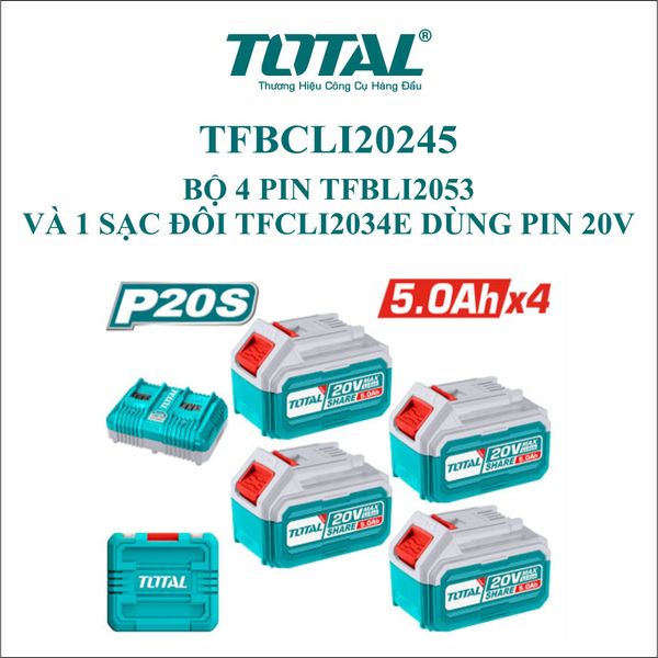 Bộ 4 pin và 1 sạc đôi P20S 20Vx5.0Ah Total TFBCLI20245