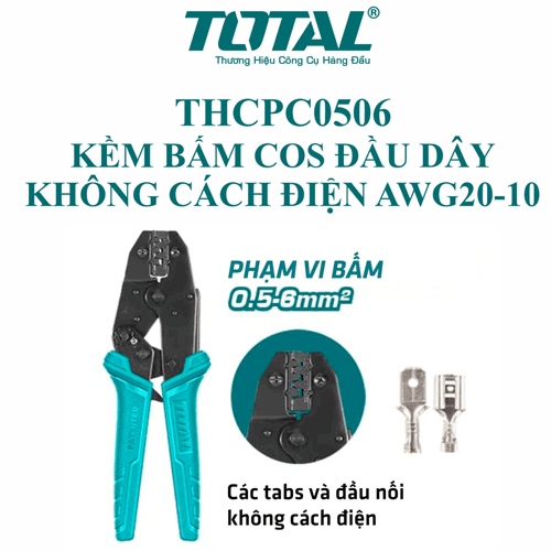  Kìm bấm cos đầu dây không cách điện AWG20-10 Total THCPC0506 