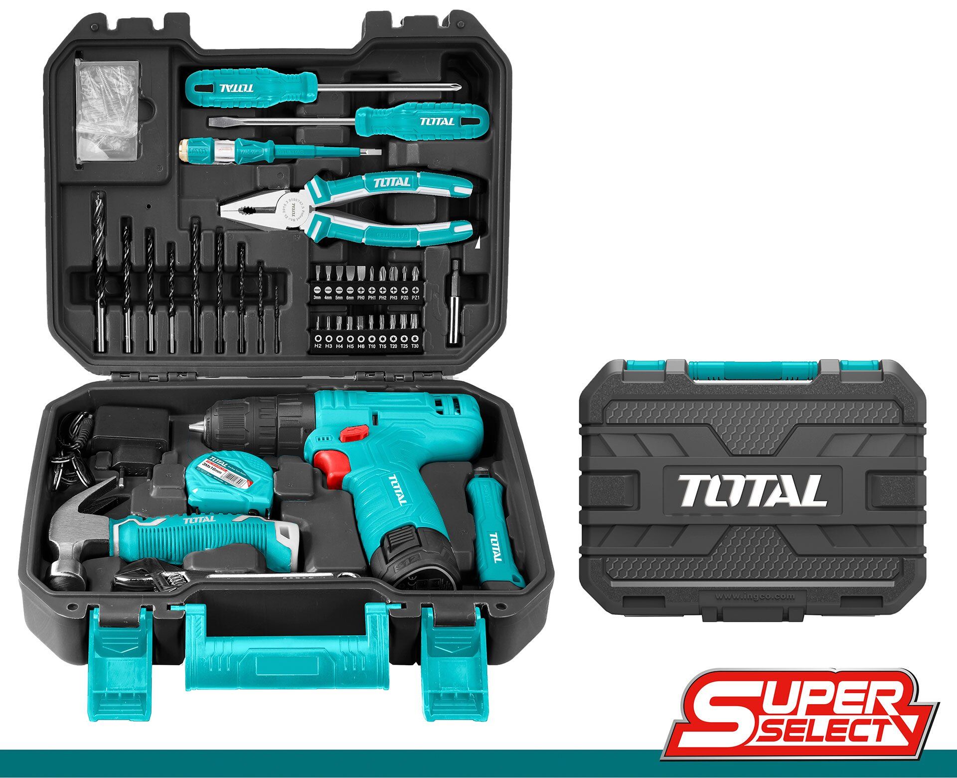 Bộ 81 món bao gồm máy khoan dùng pin 12V Total THKTHP10812