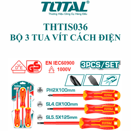  Bộ 3 tua vít cách điện Total THTIS036 