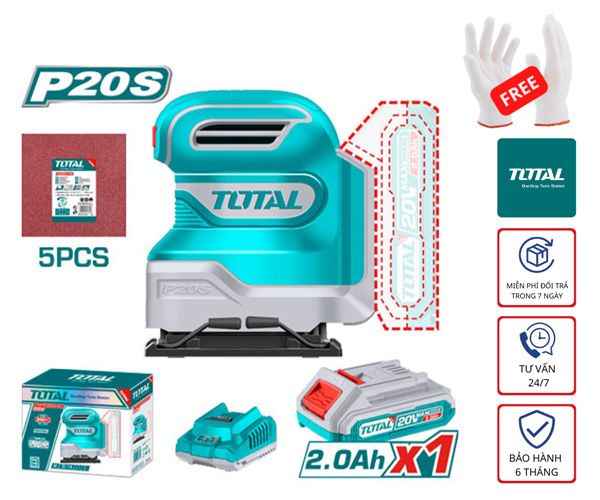 Máy chà nhám vuông dùng pin 20V Total TSHSLI20141