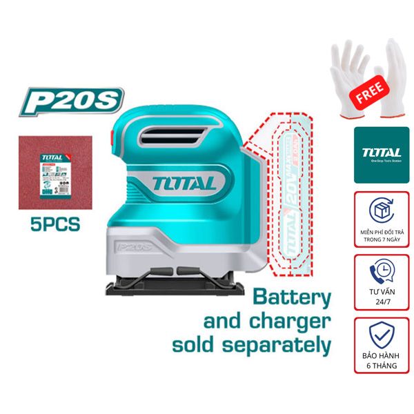 Máy chà nhám vuông dùng pin 20V Total TSHSLI2014