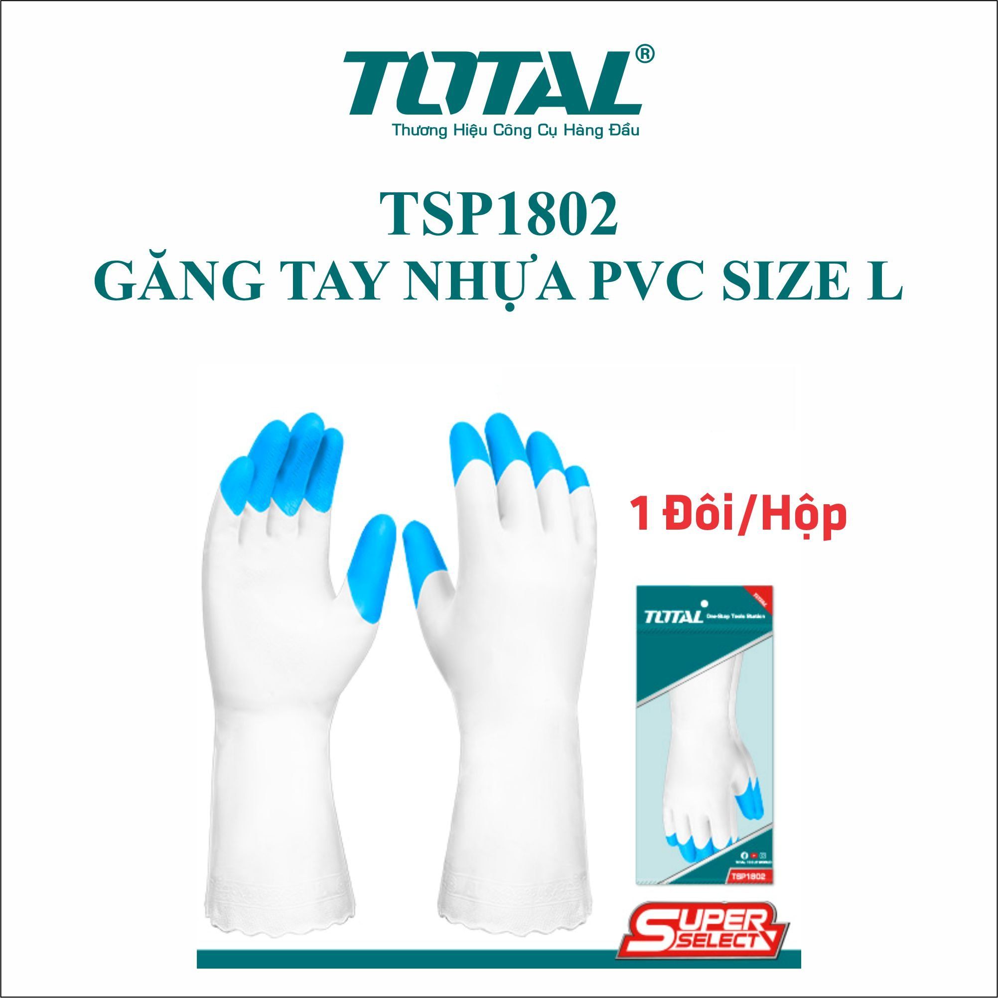  Găng tay nhựa PVC size L Total TSP1802 